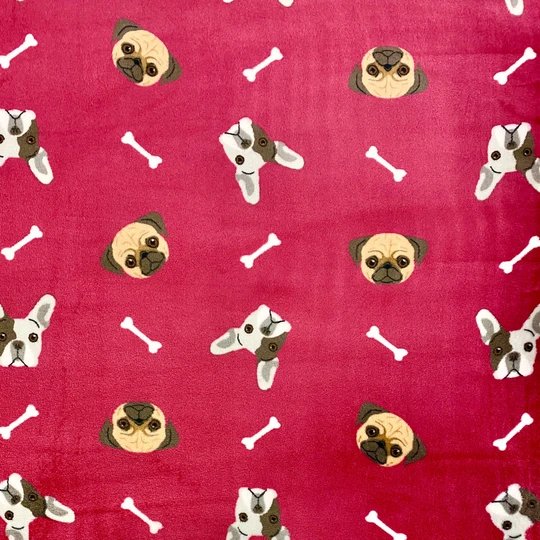 DOGS CUDDLE FLEECE FABRIC IN DARK PINK