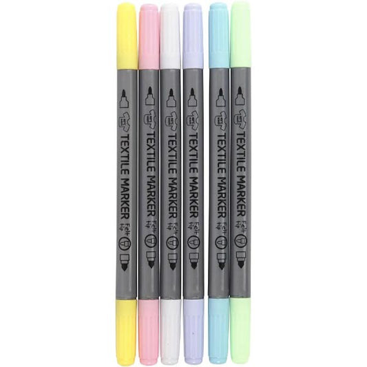 TEXTILE  MARKERS - 6 Double-ended pens - PASTELS