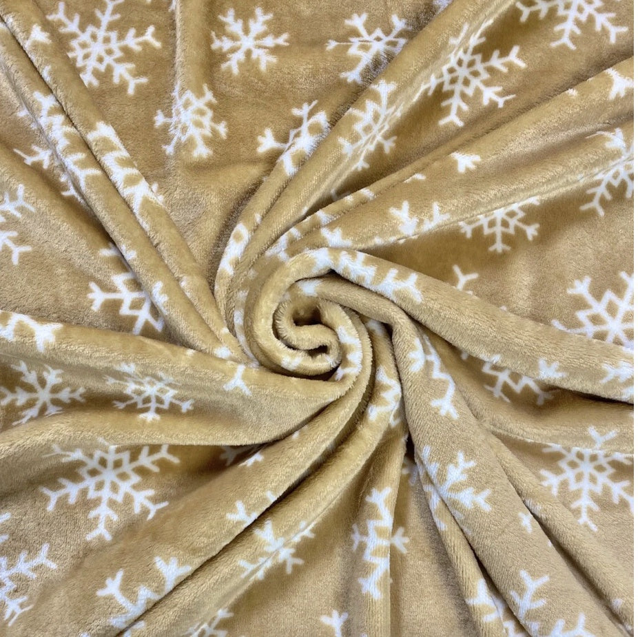 BEIGE SNOWFLAKE CUDDLE FLEECE FABRIC