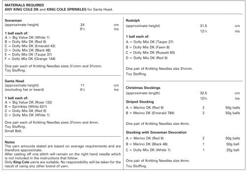 Knitting Pattern 8002 - Snowman, Santa Head, Rudolf and Christmas Stockings Knitted with Various King Cole DK