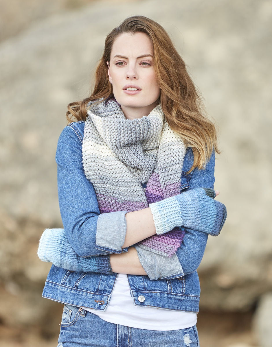 Knitting Pattern 8249 - WOMAN'S WRIST WARMERS & SCARF IN SPIRIT CHUNKY