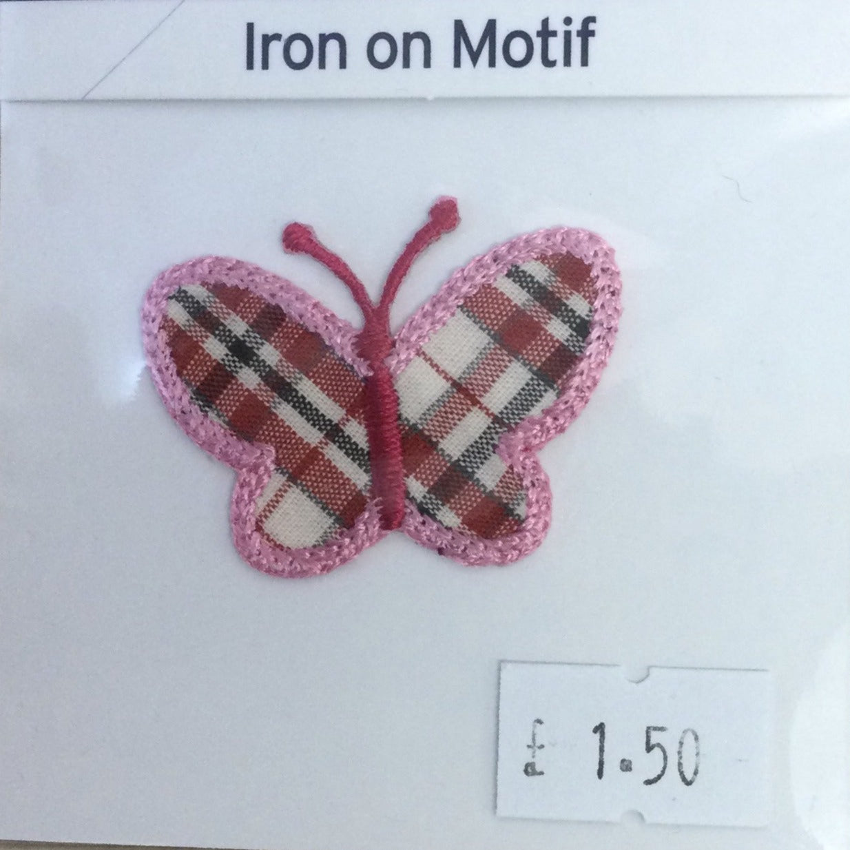 IRON ON MOTIF - Tartan Butterfly - Pink