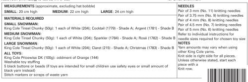 BEST SELLER - Knitting Pattern 9030 - Snowmen Knitted with Tinsel Chunky & Big Value DK