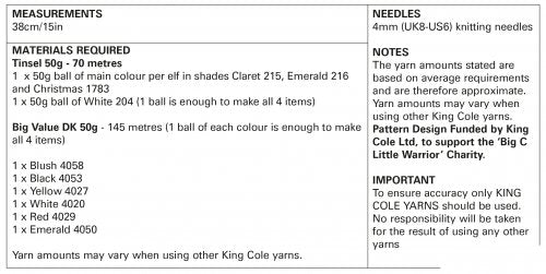 Knitting Pattern 9164 - Playful Elves: Knitted in King Cole Tinsel and Big Value DK 50g