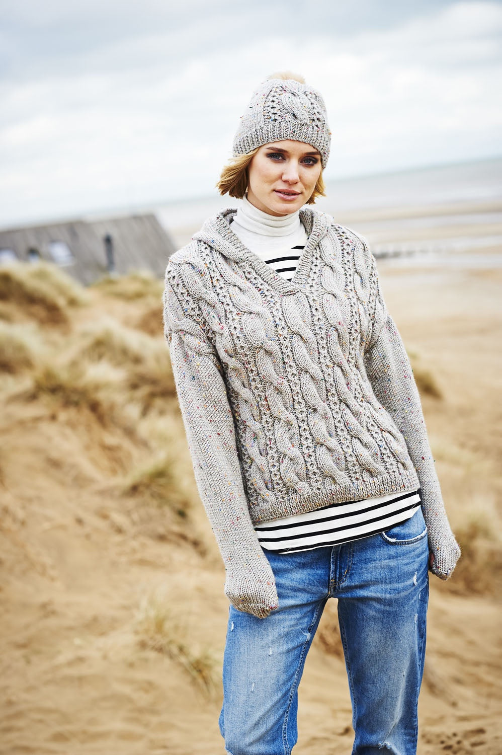 Knitting Pattern 9556 - Hooded Sweater, Hat and Mittens in Special Aran with Wool