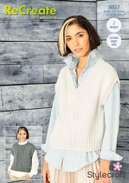 BEST SELLER - Knitting Pattern 9857 - Round & V Neck Tank Tops in ReCreate DK