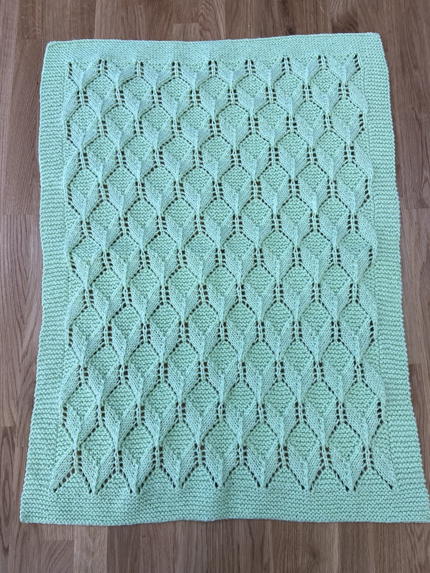BABY BLANKET - HAND KNITTED - Mint Green - Blocks