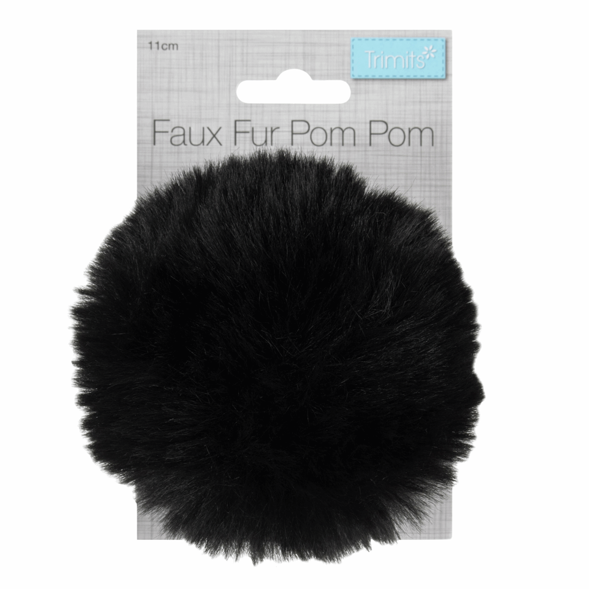 FAUX FUR POM POM - 1 PIECE- 11cm- BLACK