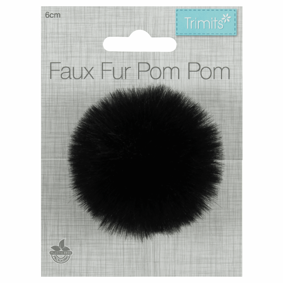 FAUX FUR POM POM - 1 Piece - 6cm BLACK