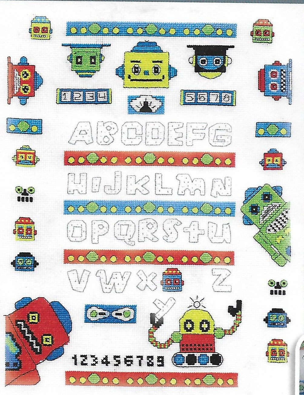 COUNTED CROSS STITCH KIT - FUNKY ROBOTS- A-Z
