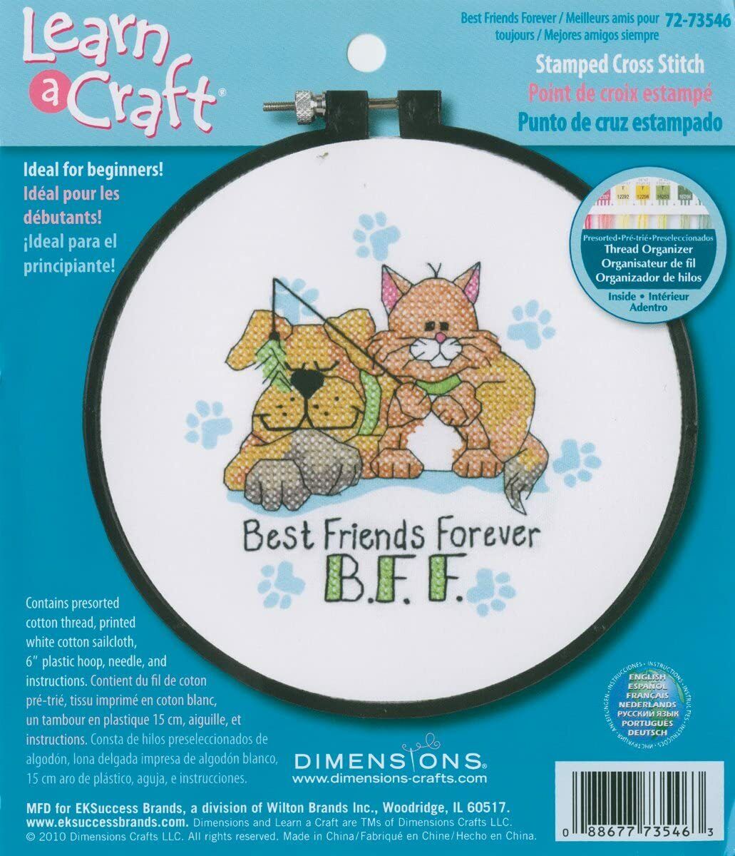 STAMPED CROSS STITCH KIT - WITH HOOP - BEST FRIENDS FOREVER