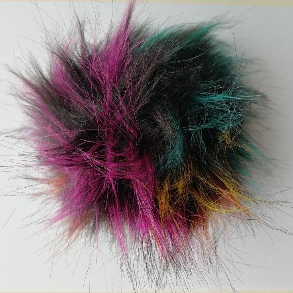 FAUX FUR POM POM - 15cm - BLACK/MULTI