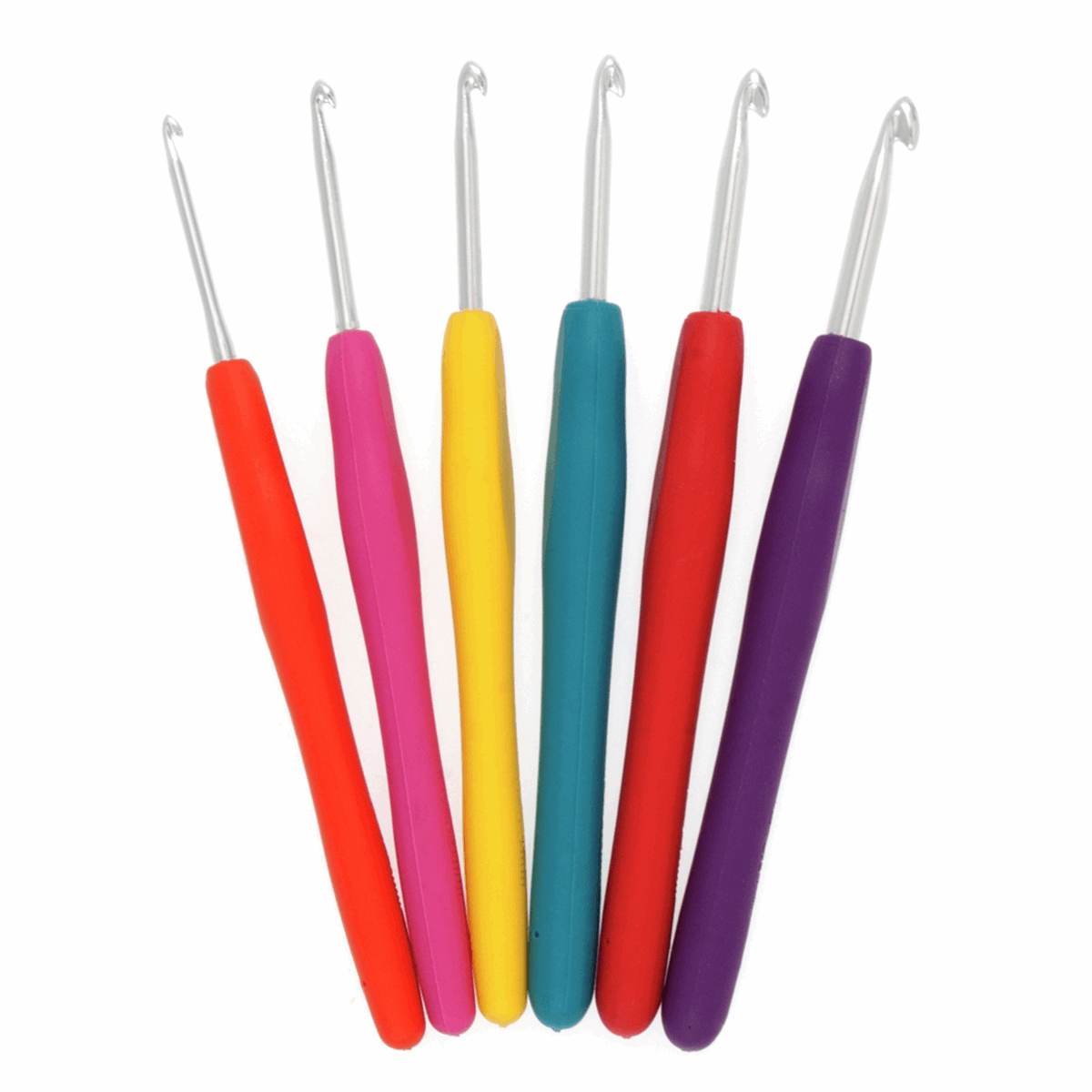 6 RAINBOW SOFT GRIP CROCHET HOOKS - 14 cm long - Sizes 2.5-5mm