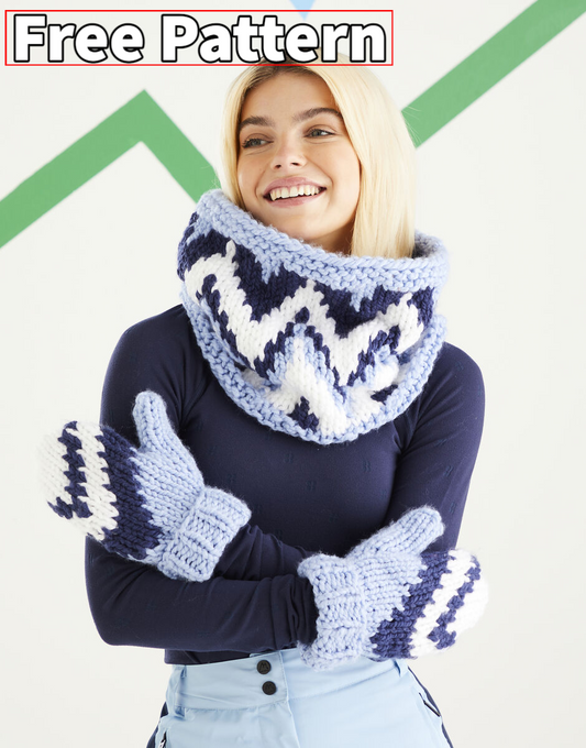 *FREE* - PDF - Knitting Pattern 10622 - MOUNTAIN SNOOD AND MITTENS IN BONUS SUPER CHUNKY