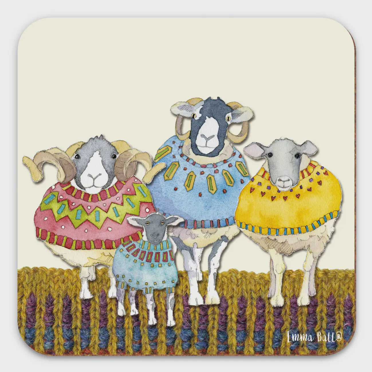 FOUR SHEEP IN SWEATERS (1) - Single Coaster