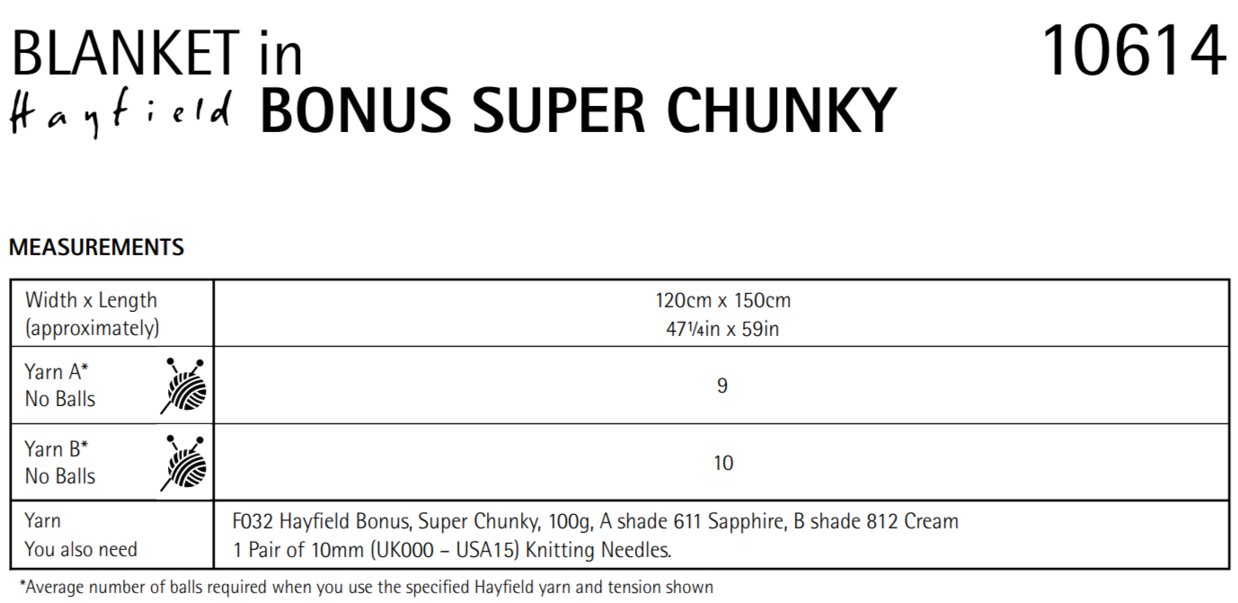 *FREE* - PDF - Knitting Pattern 10614 - COSY MARLED BLANKET IN BONUS SUPER CHUNKY