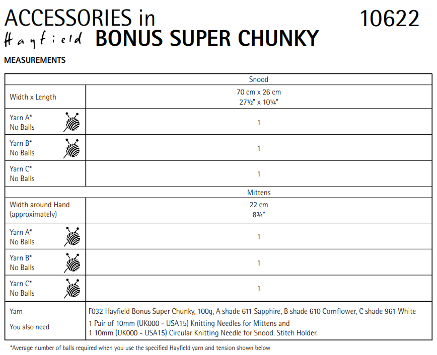 *FREE* - PDF - Knitting Pattern 10622 - MOUNTAIN SNOOD AND MITTENS IN BONUS SUPER CHUNKY