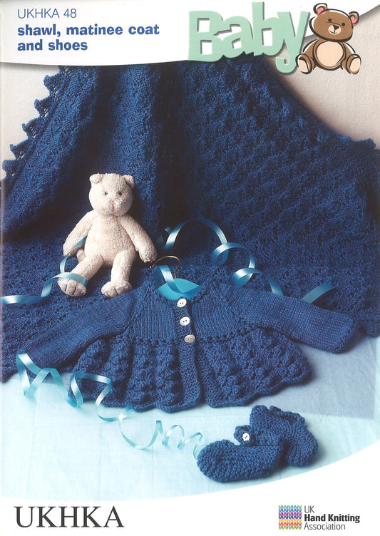 KNITTING PATTERN - UKHKA/48  Shawl, Matinee Coat & shoes - DK