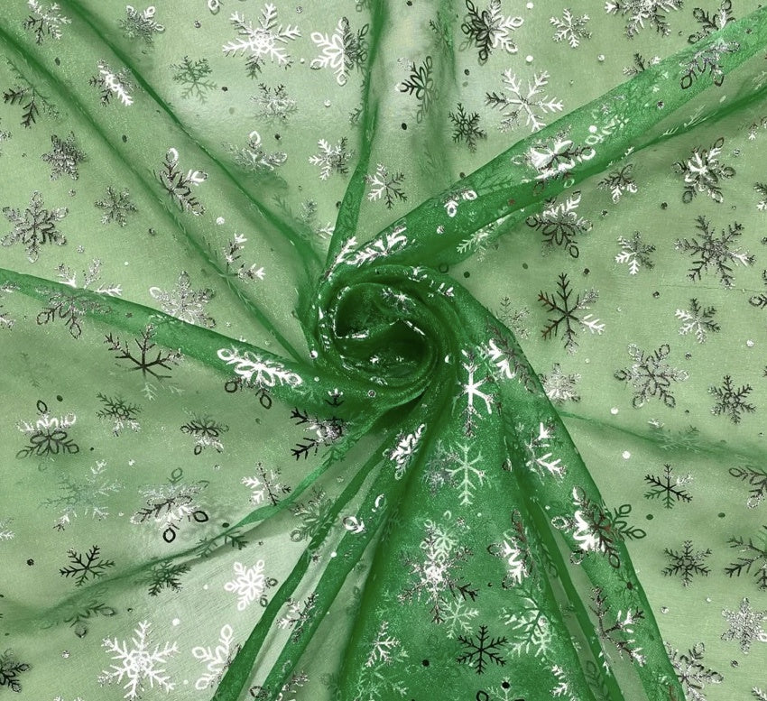 GREEN SNOWFLAKE ORGANZA