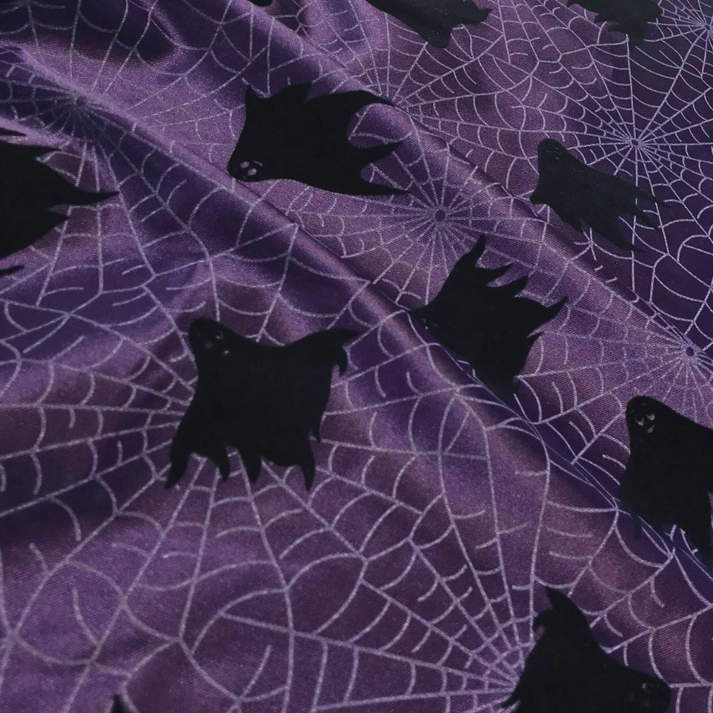 GHOSTS PURPLE SATIN - HALLOWEEN FABRIC