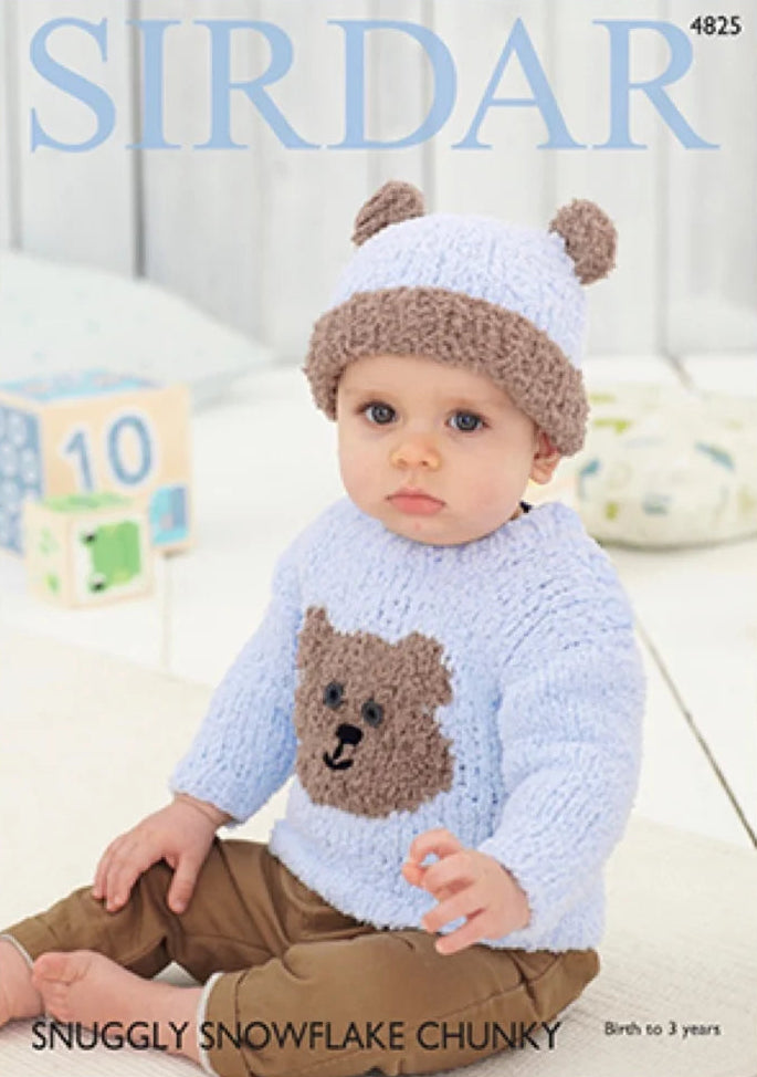 Knitting Pattern 4825 - Teddy Bear Sweater & Hat in Snuggly Snowflake Chunky