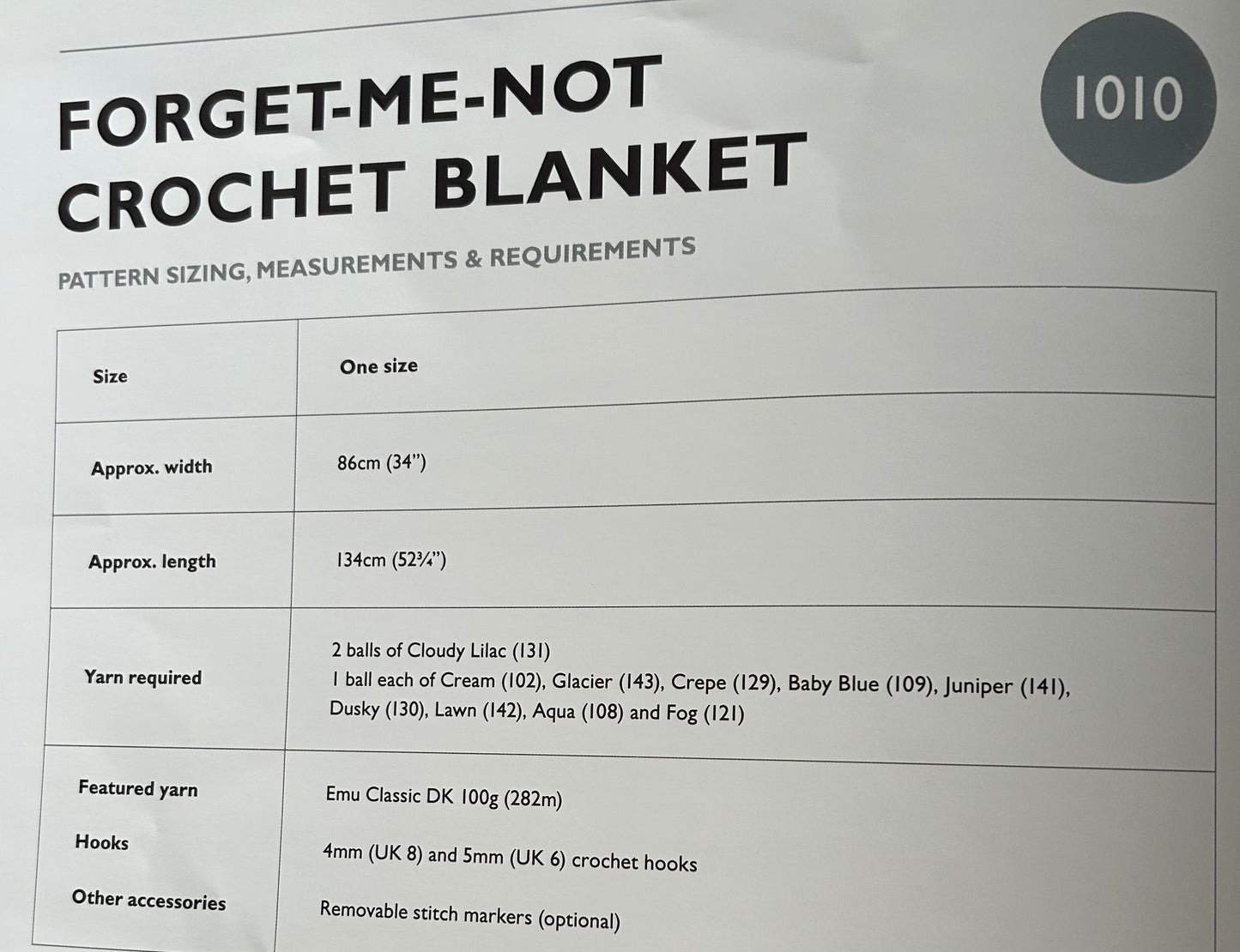 Crochet Pattern 1010 - Forget-Me-Not Crochet Blanket In Emu Classic DK