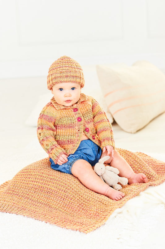 Knitting Pattern 10163 - Cardigan, Hat & Blanket in Bambino DK, Soft Baby Easy Stripes