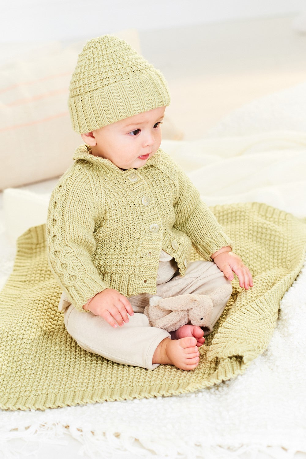 Knitting Pattern 10163 - Cardigan, Hat & Blanket in Bambino DK, Soft Baby Easy Stripes