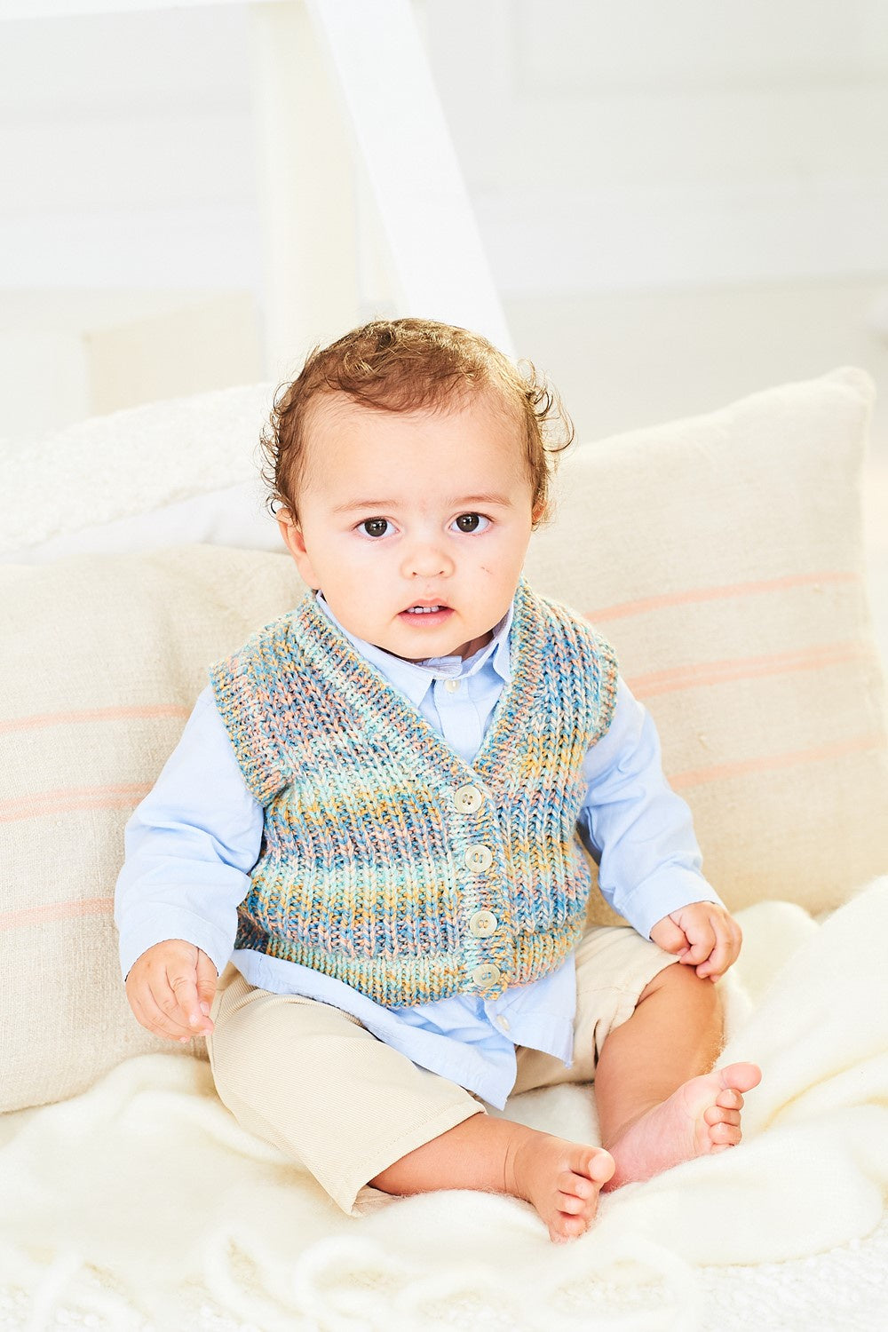 Knitting Pattern 10166 - Cardigan & Waistcoat in Bambino DK, Soft Baby Easy Stripes DK