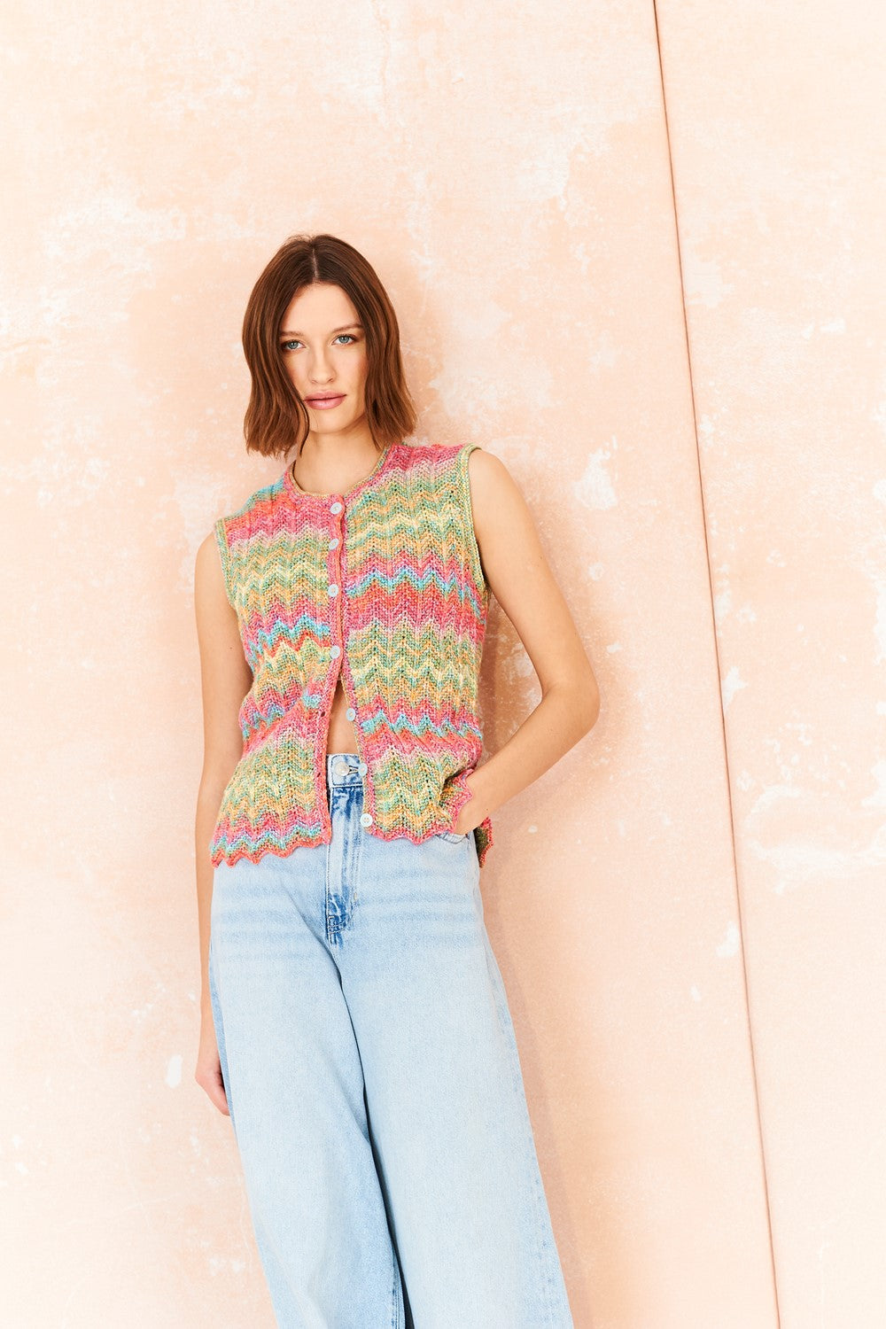 Knitting Pattern 10210 - Waistcoat & Cardigan in Colour Burst & Cotton Twist DK