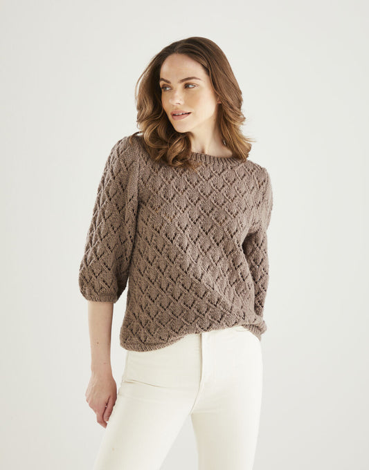 Knitting Pattern 10604 - SHORT SLEEVE SWEATER IN HAYFIELD BONUS ARAN