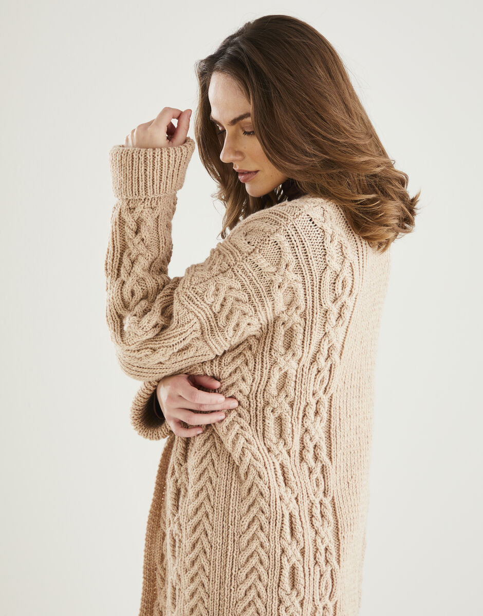 Knitting Pattern 10606 - LONGLINE EDGE TO EDGE CARDIGAN IN HAYFIELD BONUS ARAN