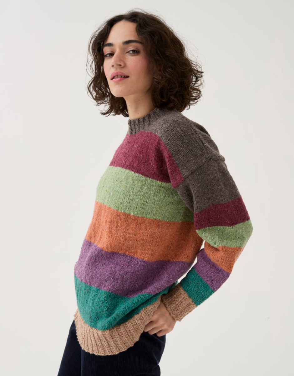 Knitting Pattern 10778 - TIMELESS STRIPED SWEATER KNITTING PATTERN IN SIRDAR LOVEFUL 100% RECYCLED TWEED BLEND