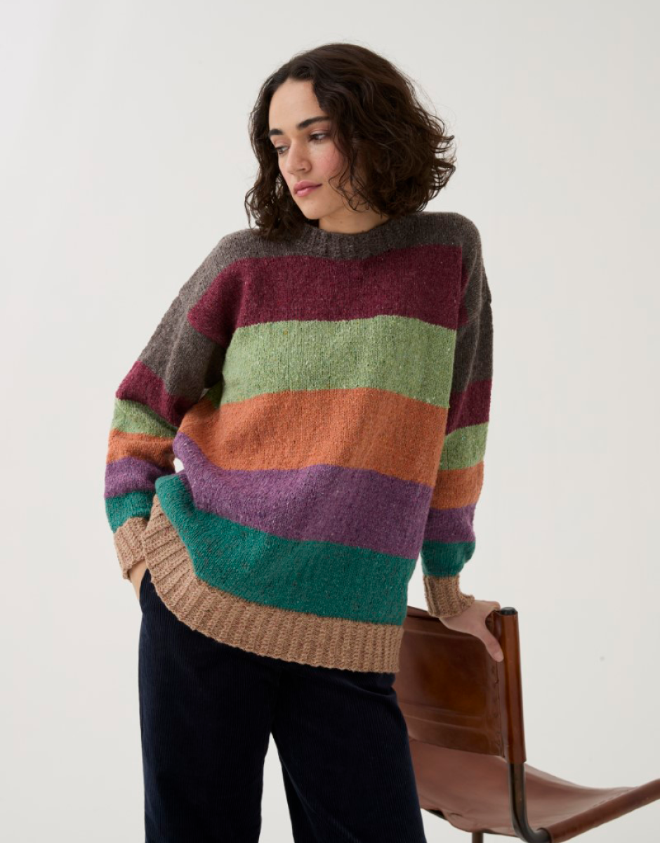 Knitting Pattern 10778 - TIMELESS STRIPED SWEATER KNITTING PATTERN IN SIRDAR LOVEFUL 100% RECYCLED TWEED BLEND