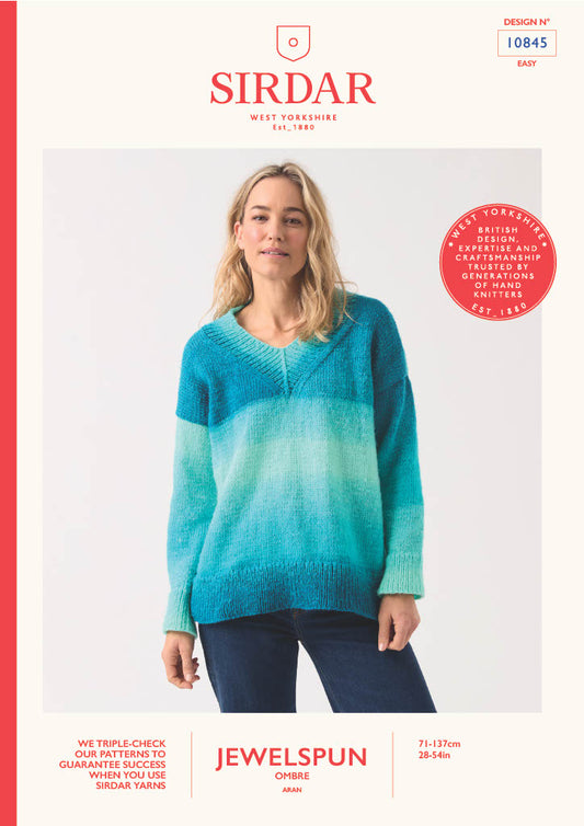 Knitting Pattern 10845 - Truly Madly Deep V Sweater in Jewelspun Ombre Aran