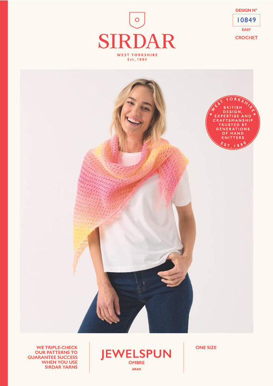 Crochet Pattern 10849 - Crochet Shawl in One in Jewelspun Ombre Aran