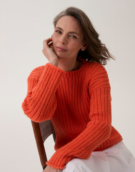 Knitting Pattern 10909 - Trumpet Flower Rib Sweater in Loveful Bio Blend DK