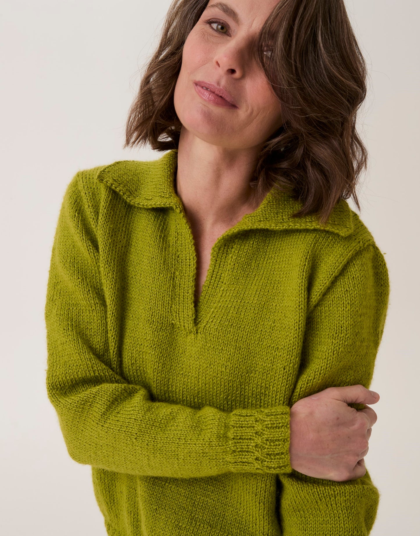 Knitting Pattern 10911 - Branched Rib Polo Sweater in Loveful Bio Blend DK