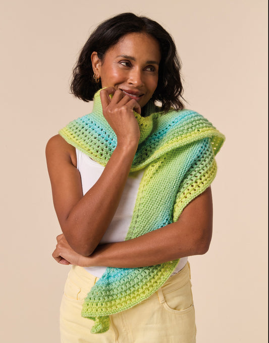 Knitting Pattern 10926 - Crescent Glow Crochet Shawl in Jewelspun Ombre Aran