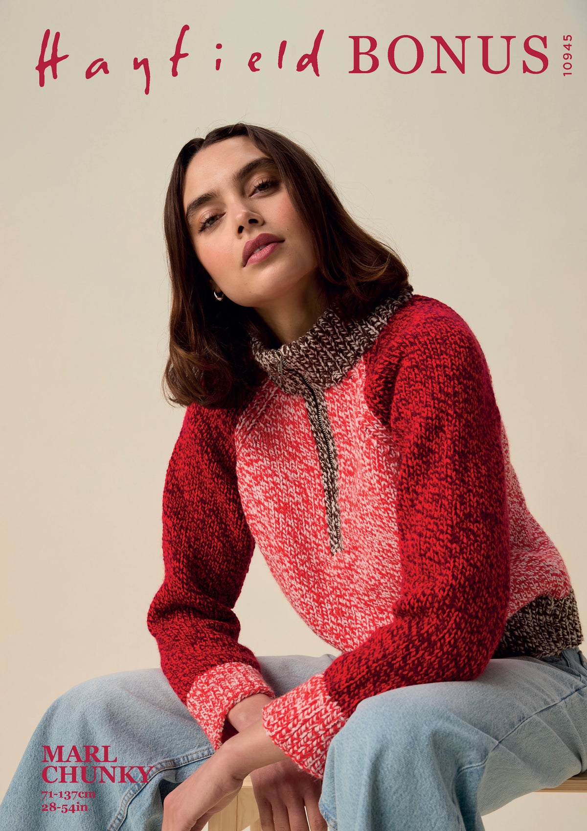 Knitting Pattern 10945 - Couple Zip-Up Sweater in Bonus Marl Chunky