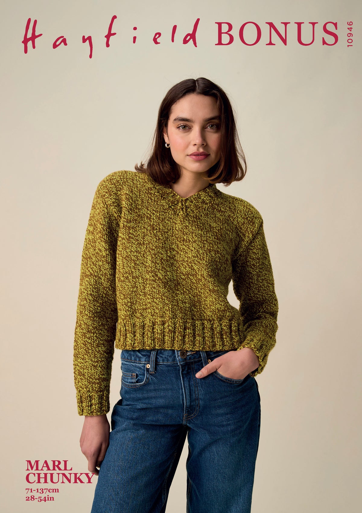 Knitting Pattern 10946 - Twist V Neck Sweater in Bonus Marl Chunky
