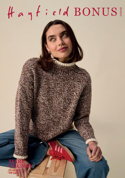 Knitting Pattern 10948 - Mingle High Neck Sweater in Bonus Marl Chunky
