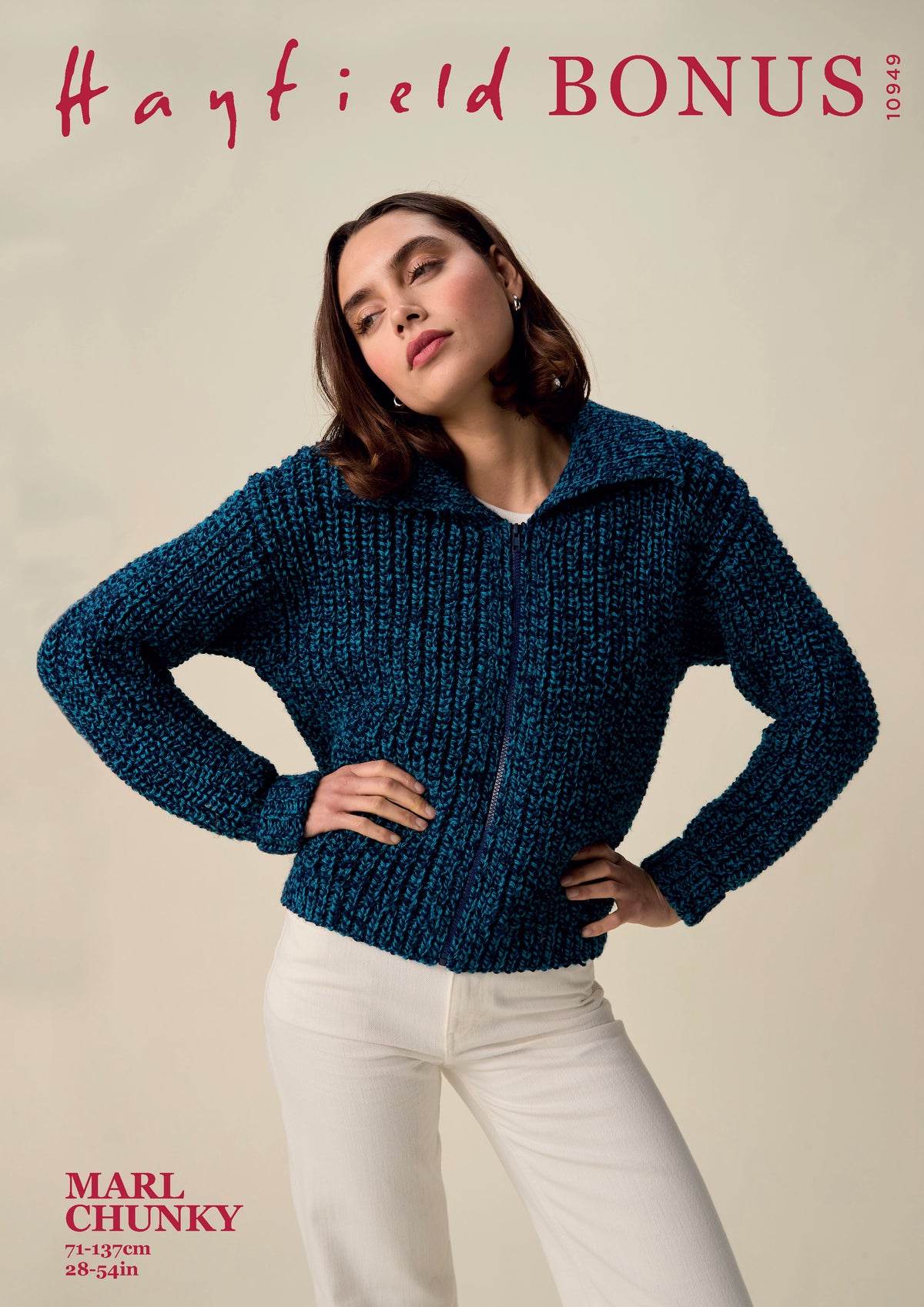 Knitting Pattern 10949 - Embrace Collar Cardigan in Bonus Marl Chunky