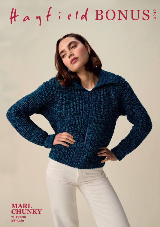 Knitting Pattern 10949 - Embrace Collar Cardigan in Bonus Marl Chunky