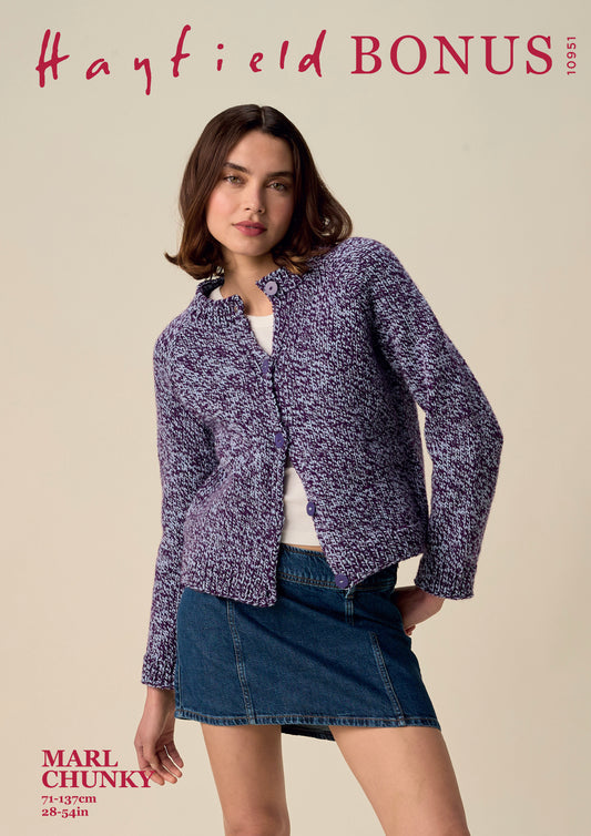 Knitting Pattern 10951 - Twirl Round Neck Cardigan in Bonus Marl Chunky
