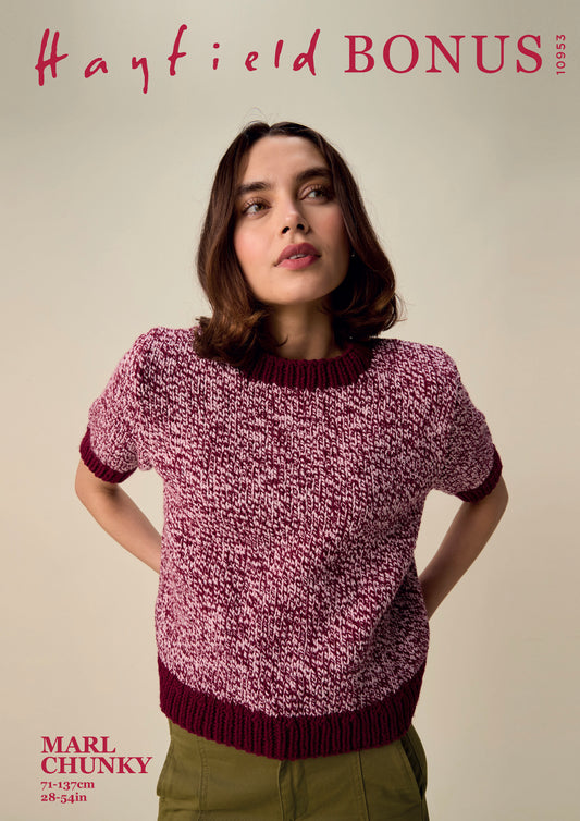 Knitting Pattern 10953 - Spin Short Sleeve Sweater in Bonus Marl Chunky