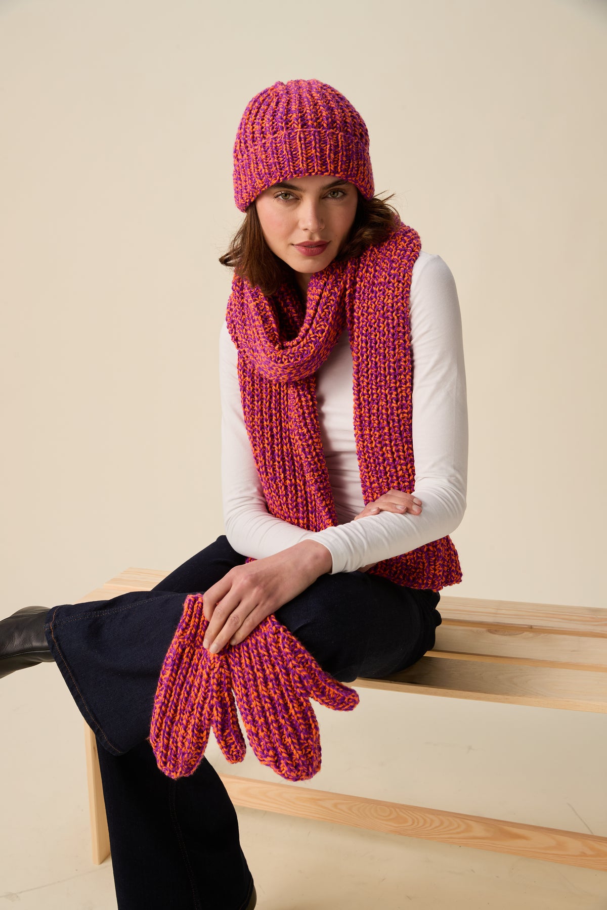 Knitting Pattern 10955 - Together Hat, Scarf, & Mitts in Bonus Marl Chunky