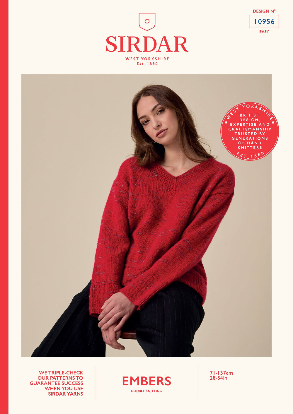 Knitting Pattern 10956 - Firefly V-Neck Sweater in Embers DK