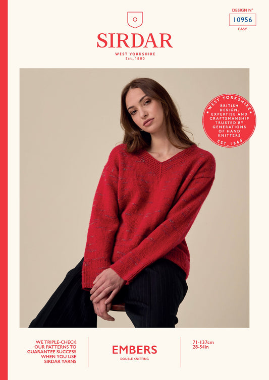 Knitting Pattern 10956 - Firefly V-Neck Sweater in Embers DK