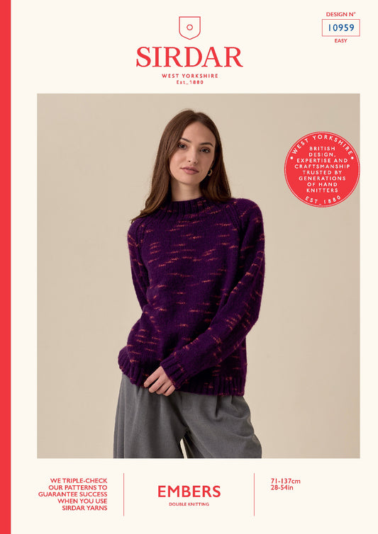 Knitting Pattern 10959 - Kindling Raglan Sweater in Embers DK